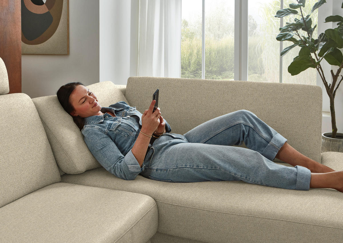 ECKSOFA  Chenille Sandfarben  - Sandfarben/Schwarz, Design, Textil/Metall (239/182cm) - Beldomo Comfort