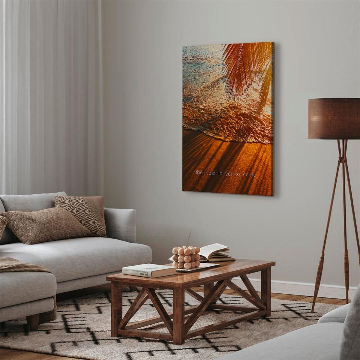 LEINWANDBILD Landschaft & Natur, Text, Palmen, Sonnenuntergang, Strand & Meer, Wasser, Wellness 40/60/1.2 cm  - Pastellblau/Sahara, Basics, Holzwerkstoff/Textil (40/60/1.2cm) - artgeist