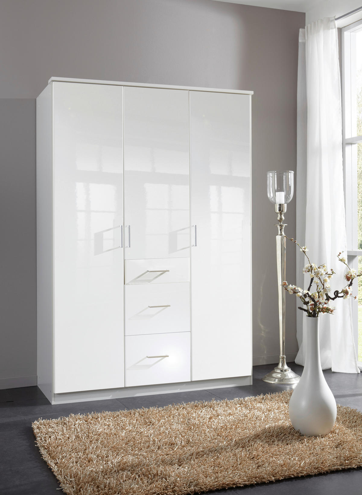 RUHÁSSZEKRÉNY fehér, magasfényű fehér  - króm/magasfényű fehér, Basics, faalapú anyag (135/199/58cm) - MID.YOU