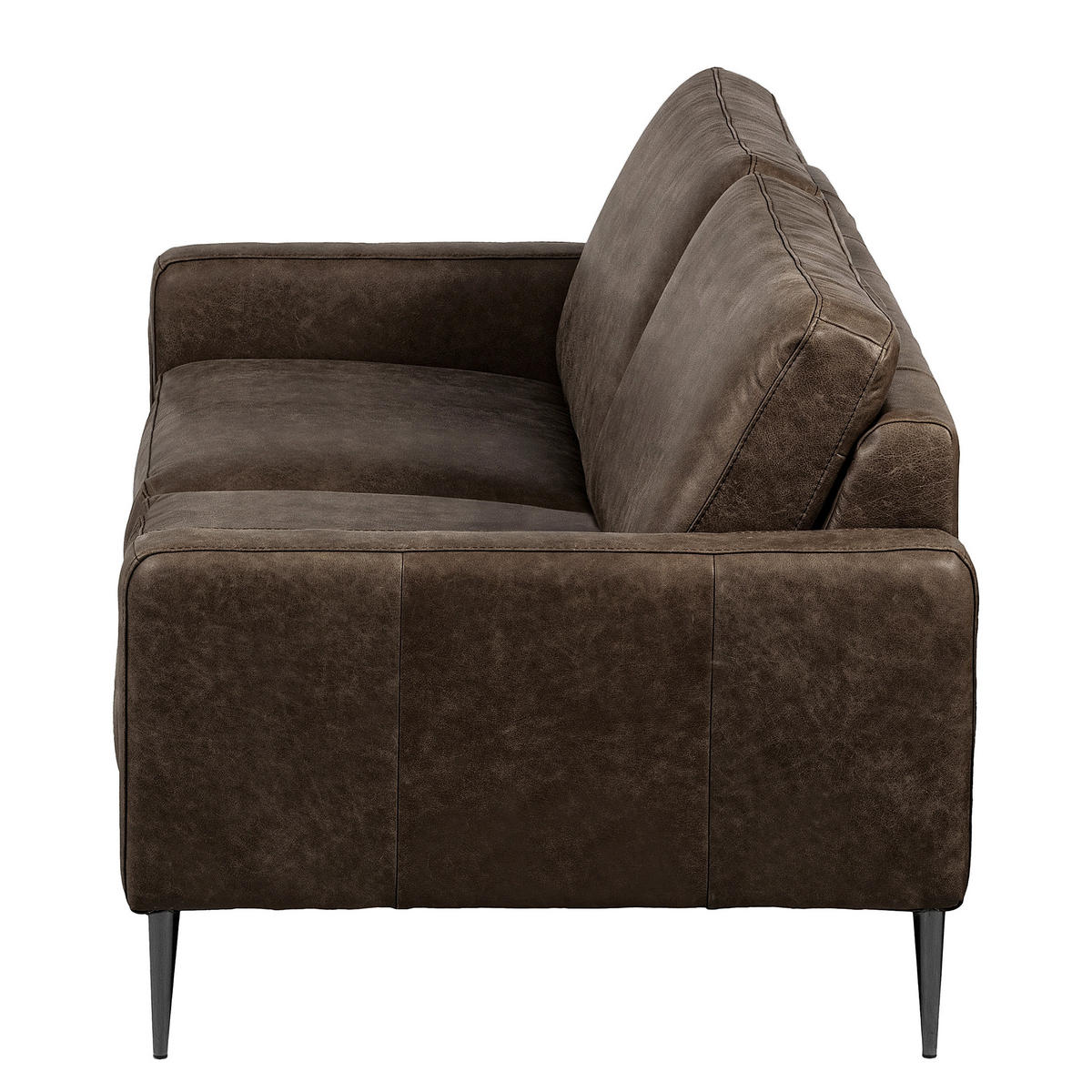 3-SITZER-SOFA SPRING in Lederlook Echtleder Dunkelbraun  - Dunkelbraun/Schwarzchrom, Design, Leder/Textil (187/85/92cm) - Livetastic