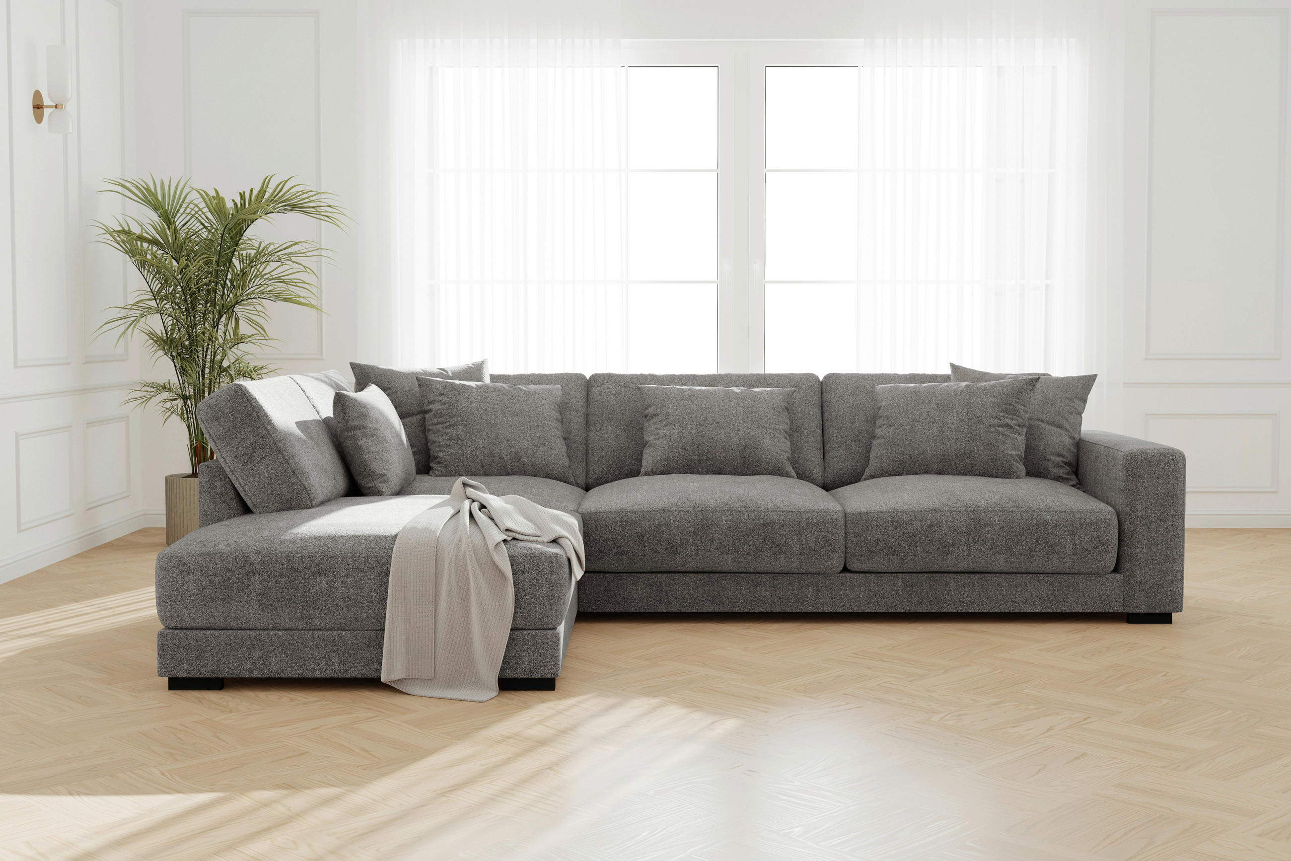 SOFFA i flatväv grågrön  - grågrön/wengefärgad, Klassisk, metall/trä (311/85/108/220cm) - Hom`in