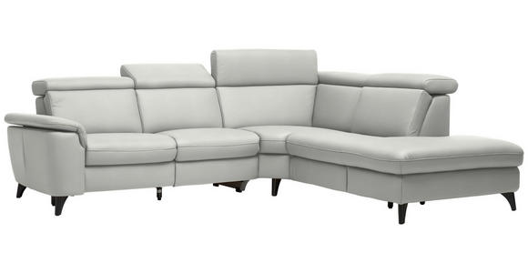 ECKSOFA in Echtleder Hellgrau  - Hellgrau/Schwarz, Design, Leder/Metall (285/239cm) - Cantus