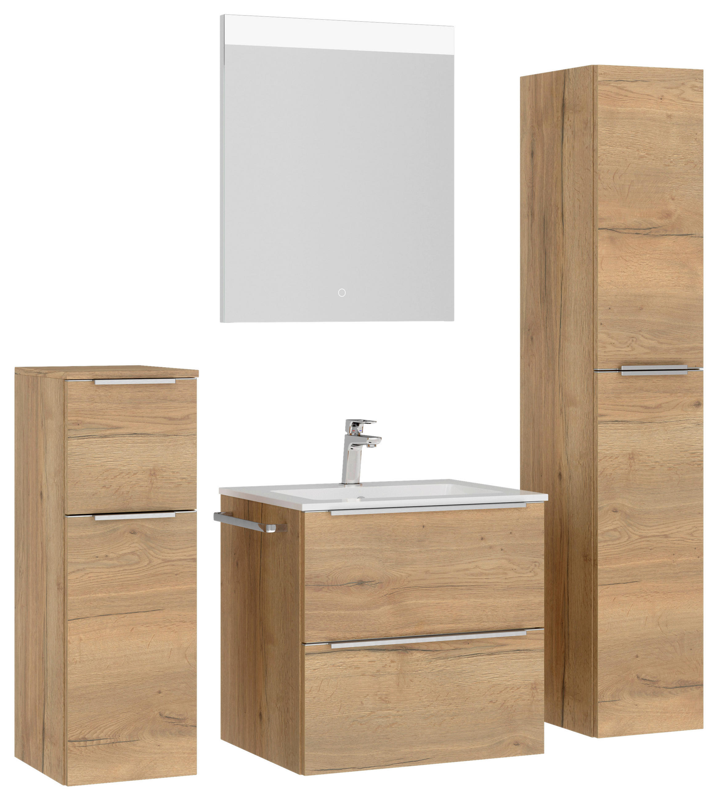 BADEZIMMER 5-teilig  in 121 cm  - Edelstahlfarben/Eichefarben, MODERN, Holzwerkstoff/Stein (121cm) - Nobilia