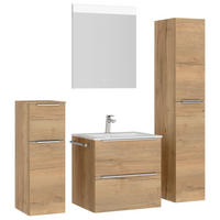 BADEZIMMER 5-teilig  in 121 cm  - Edelstahlfarben/Eichefarben, MODERN, Holzwerkstoff/Stein (121cm) - Nobilia