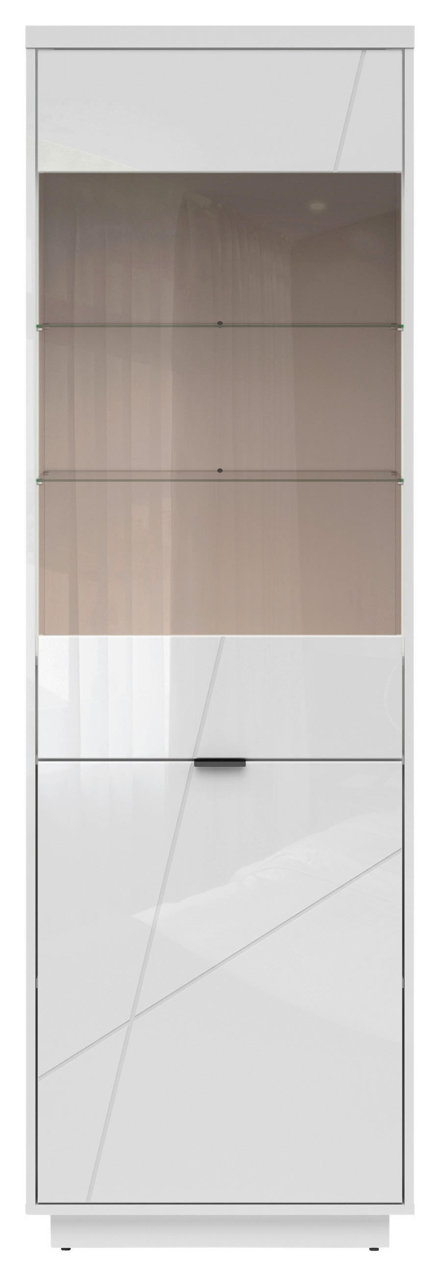VITRINE in Weiß, Weiß Hochglanz  - Weiß Hochglanz/Schwarz, Design, Glas/Holzwerkstoff (64/200,5/42,5cm)