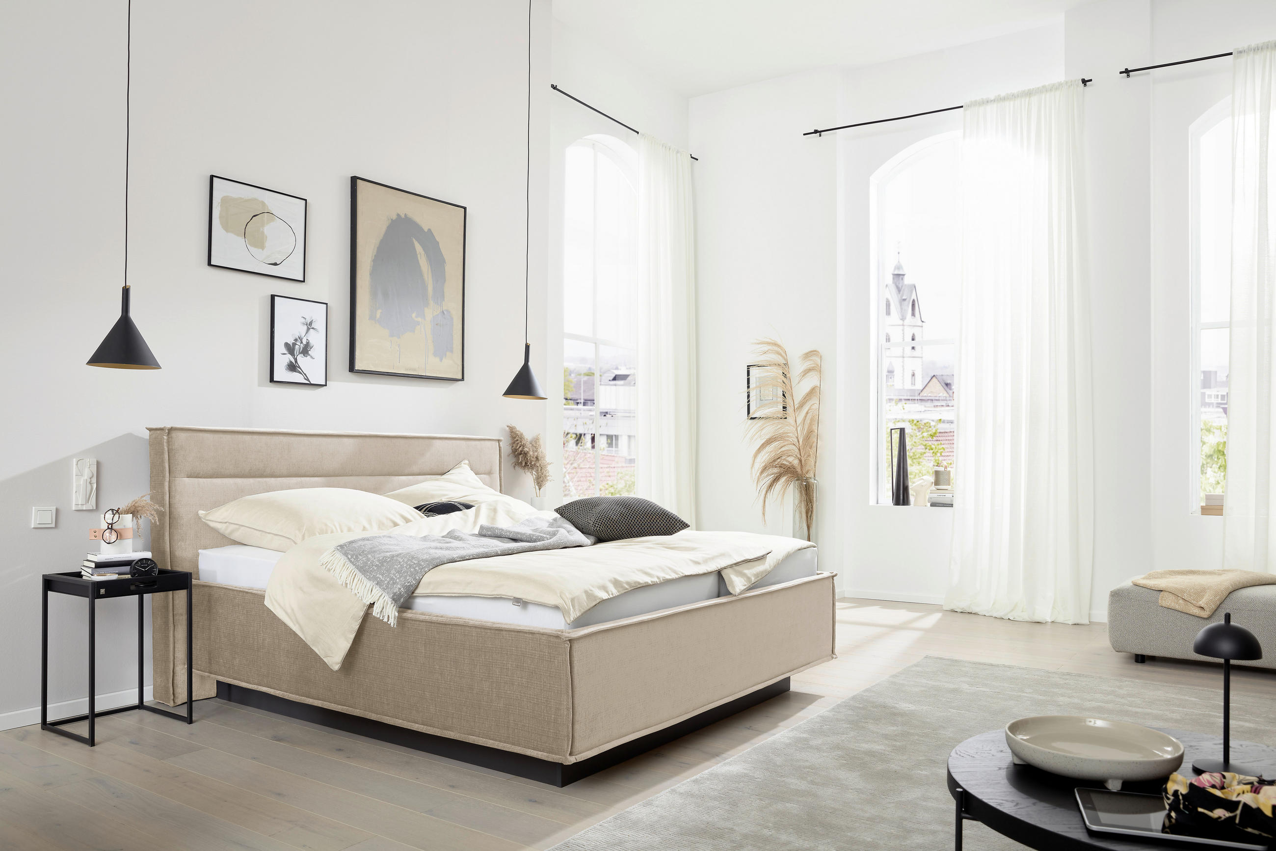 POLSTERBETT gepolstertes Kopfteil, Bettkasten, Lattenroste, Matratzen 180/200 cm  in Beige  - Schieferfarben/Beige, Design, Textil (180/200cm) - Musterring