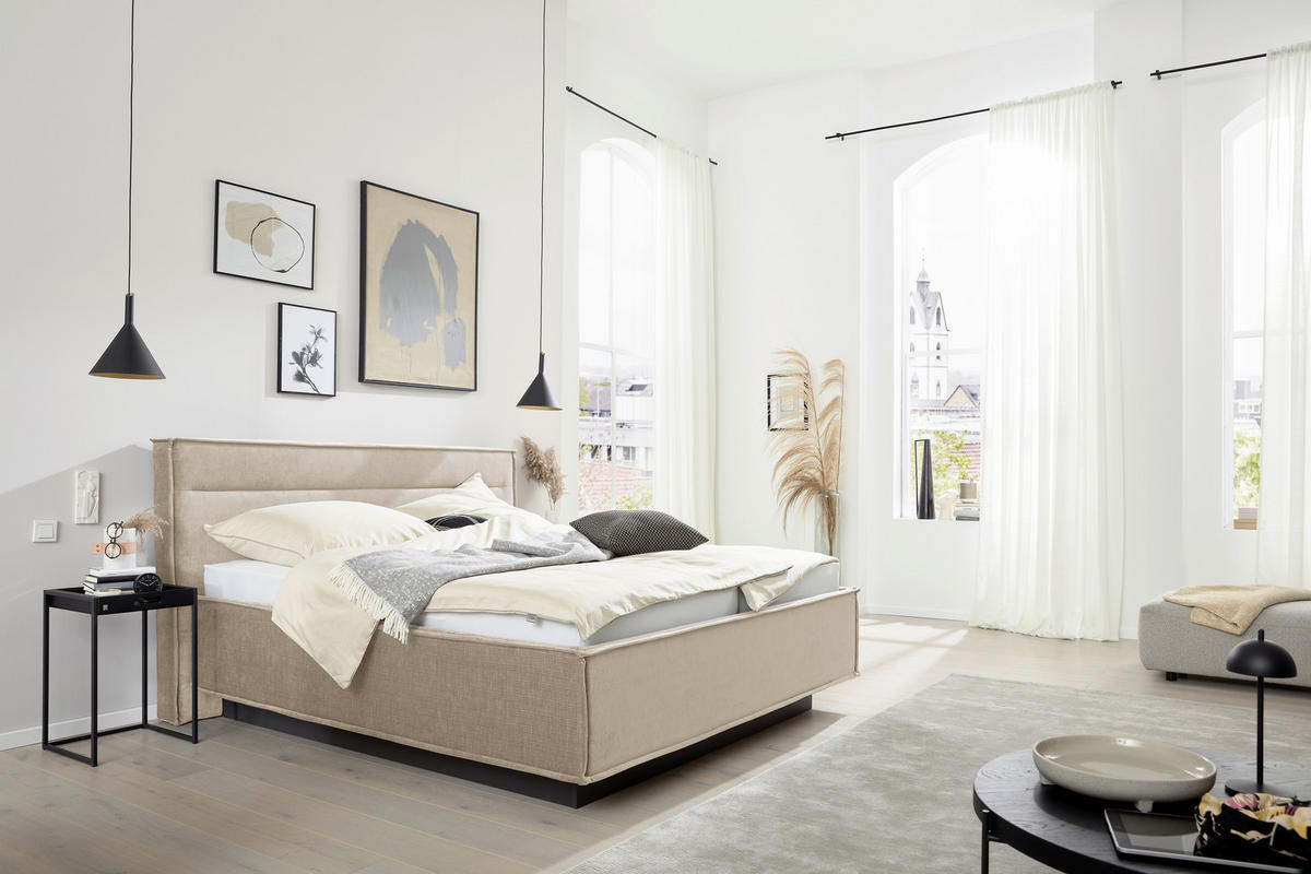 POLSTERBETT gepolstertes Kopfteil, Bettkasten, Lattenroste, Matratzen 180/200 cm  in Beige  - Schieferfarben/Beige, Design, Textil (180/200cm) - Musterring