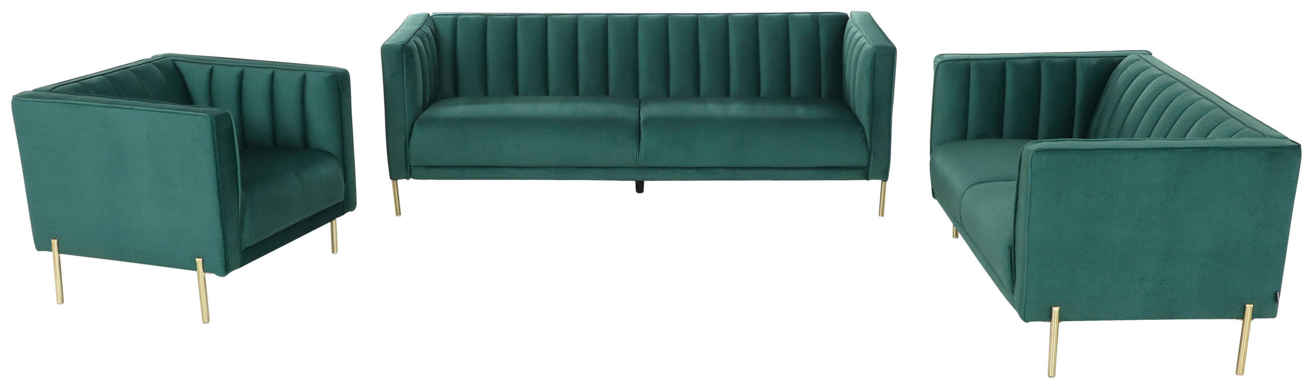3-SITZER-SOFA Samt Grün  - Goldfarben/Grün, Design, Textil/Metall (204/75/85cm) - Livetastic