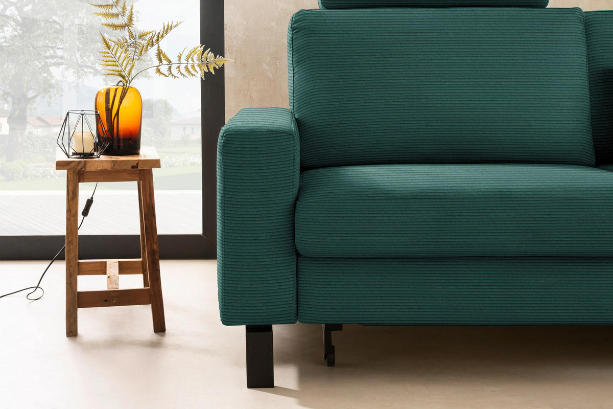 ECKSOFA Cord Waldgrün  - Waldgrün/Schwarz, Design, Textil/Metall (298/185cm) - Pure Home Lifestyle