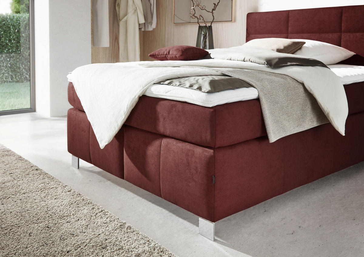 BOXSPRINGBETT 140/200 cm  in Rotbraun  - Rotbraun/Alufarben, KONVENTIONELL, Textil/Metall (140/200cm) - Dieter Knoll