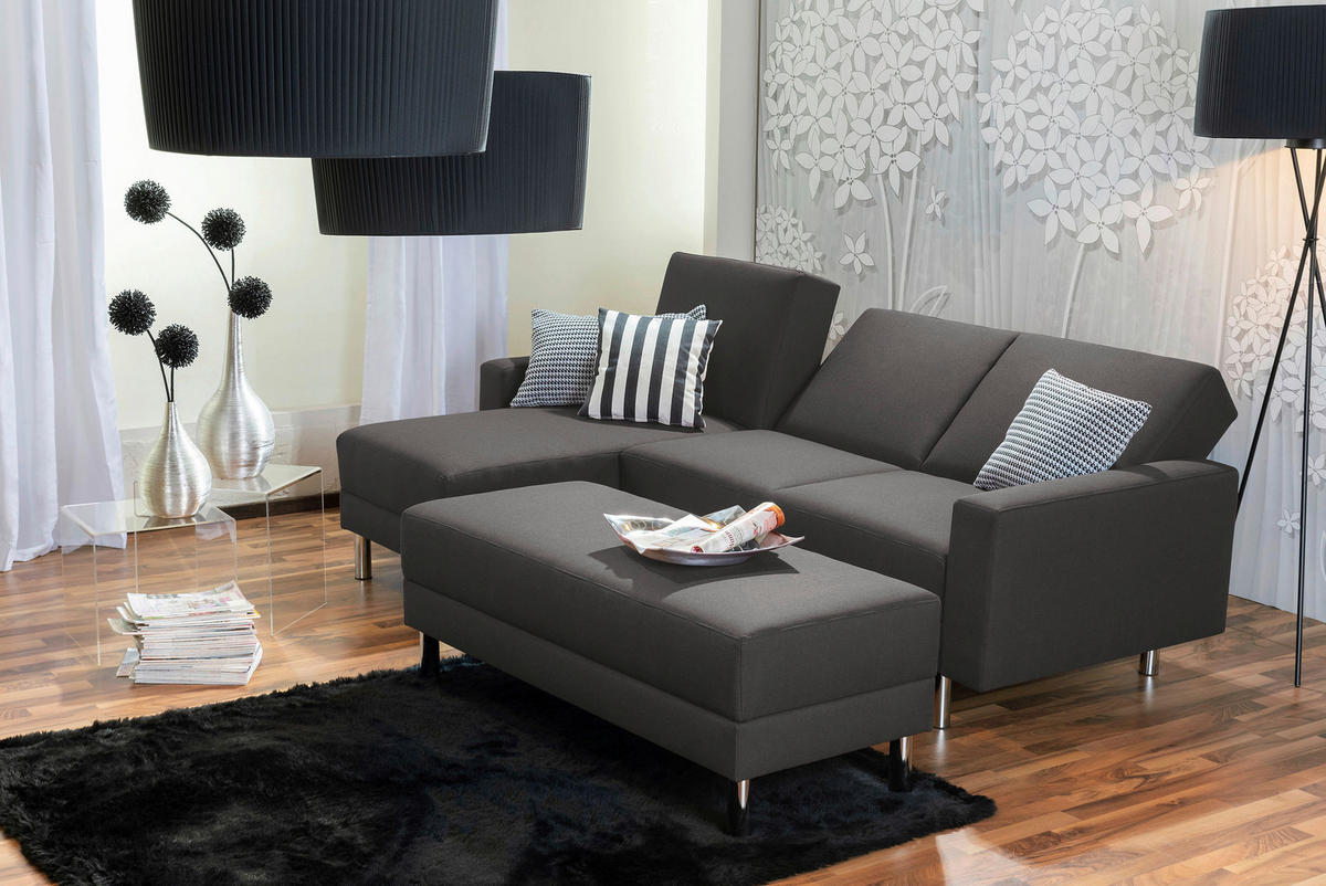 ECKSCHLAFSOFA inkl. Hocker in Anthrazit Textil   - Chromfarben/Anthrazit, Konventionell, Textil/Metall (152/230cm) - Max Winzer