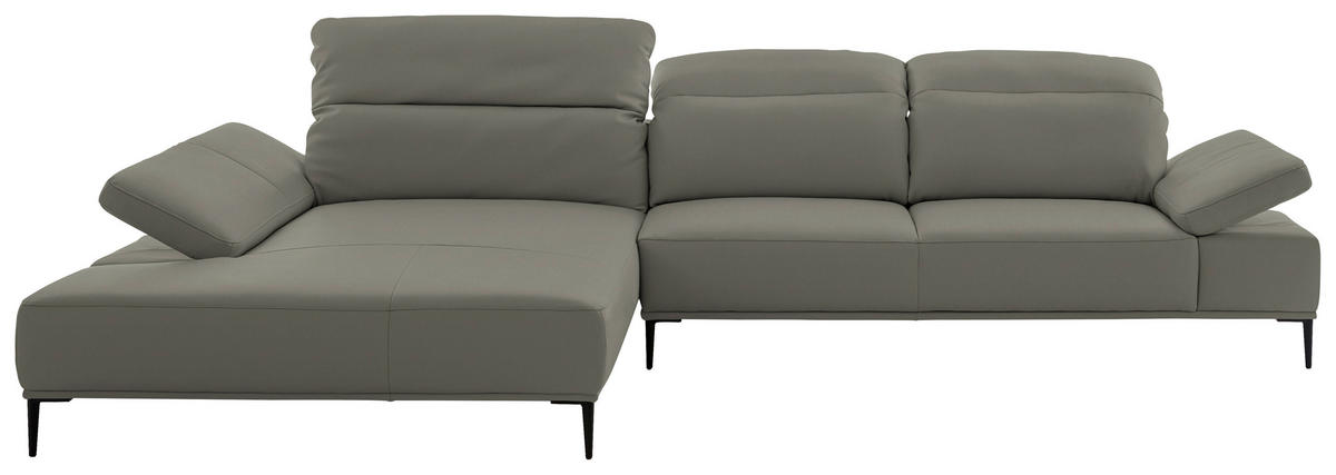 ECKSOFA  in Echtleder Grau  206/322 cm  - Schwarz/Grau, MODERN, Leder/Metall (206/322cm) - Chilliano