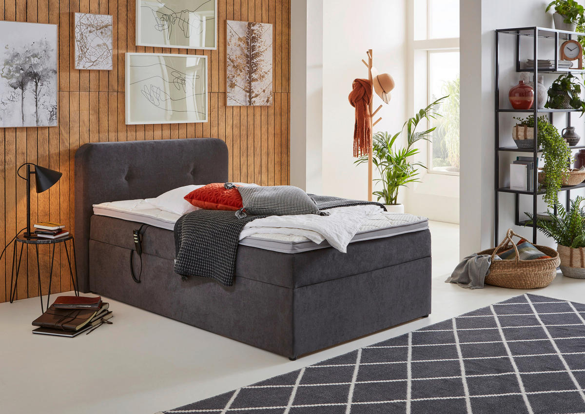 BOXSPRINGBETT 100/200 cm  in Grau  - Schwarz/Grau, Konventionell, Kunststoff/Textil (100/200cm) - Carryhome