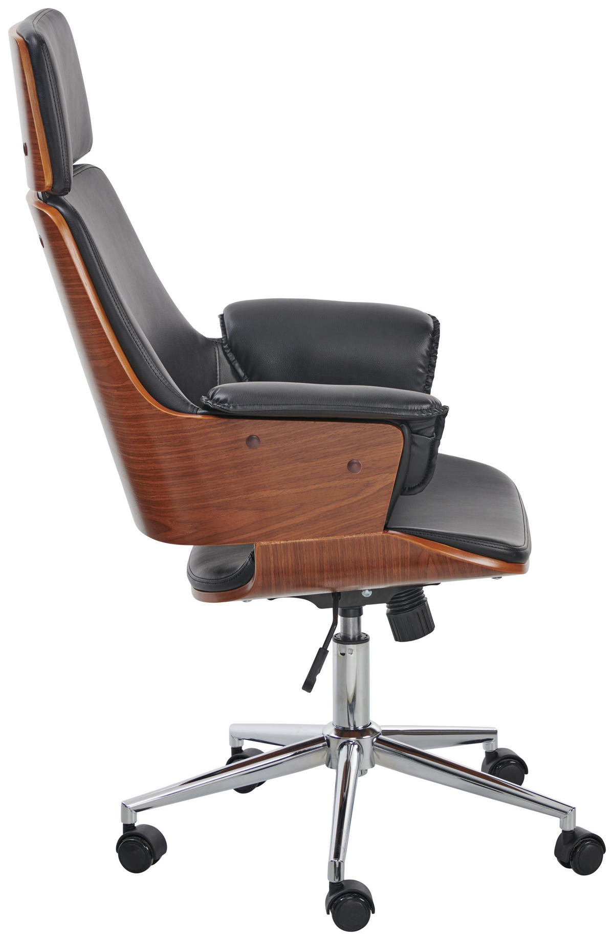 CHEFSESSEL Lederlook Schwarz, Chromfarben, Walnussfarben  - Chromfarben/Walnussfarben, MODERN, Holz/Kunststoff (67/113-123/64cm) - Livetastic