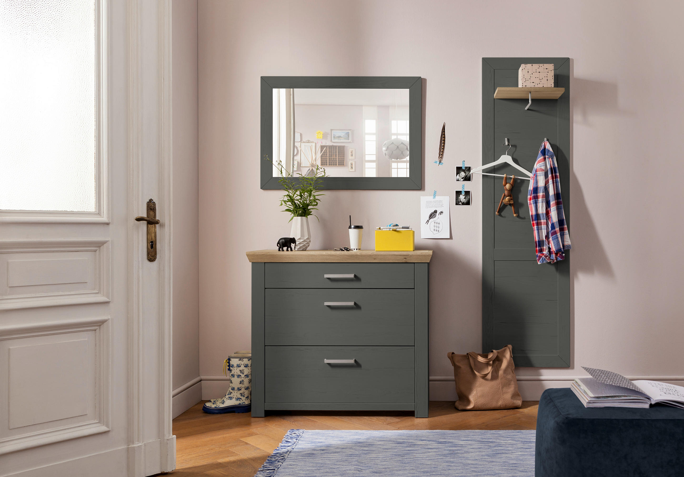 GARDEROBE 3-teilig  in 172/201/42,2 cm  - Eichefarben/Graphitfarben, Basics, Holzwerkstoff (172/201/42,2cm) - SetOne by Musterring