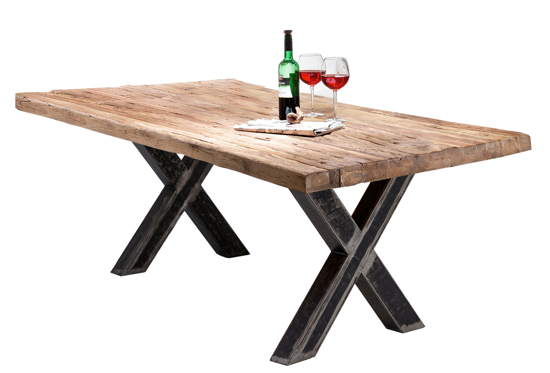 ESSTISCH 240/100/75 cm Echtholz  Holz, Metall rechteckig Naturfarben, Schwarz  - Schwarz/Naturfarben, MODERN, Holz/Metall (240/100/75cm) - MID.YOU