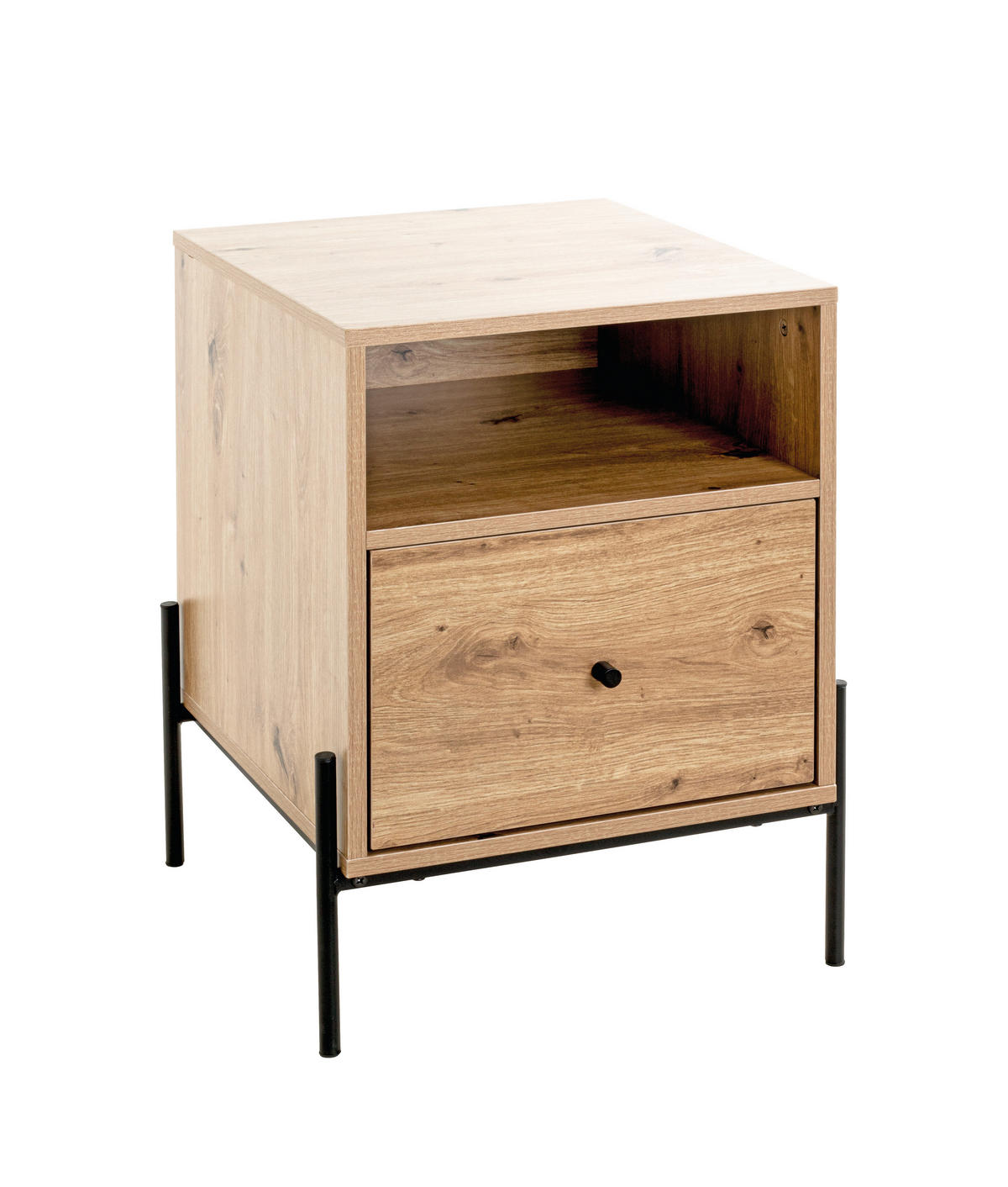 NACHTSCHRANK 45/60/47 cm  - Eichefarben/Schwarz, Design, Holzwerkstoff/Metall (45/60/47cm)