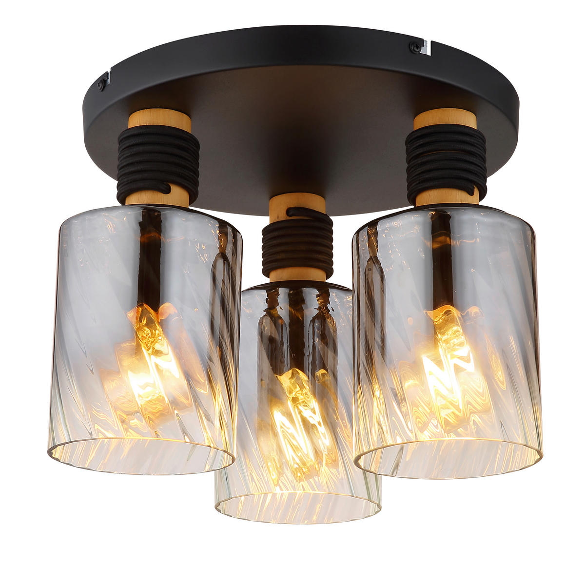 DECKENLEUCHTE OSBORNE 32/25,4 cm   - Klar/Schwarz, Design, Glas/Holz (32/25,4cm) - Globo