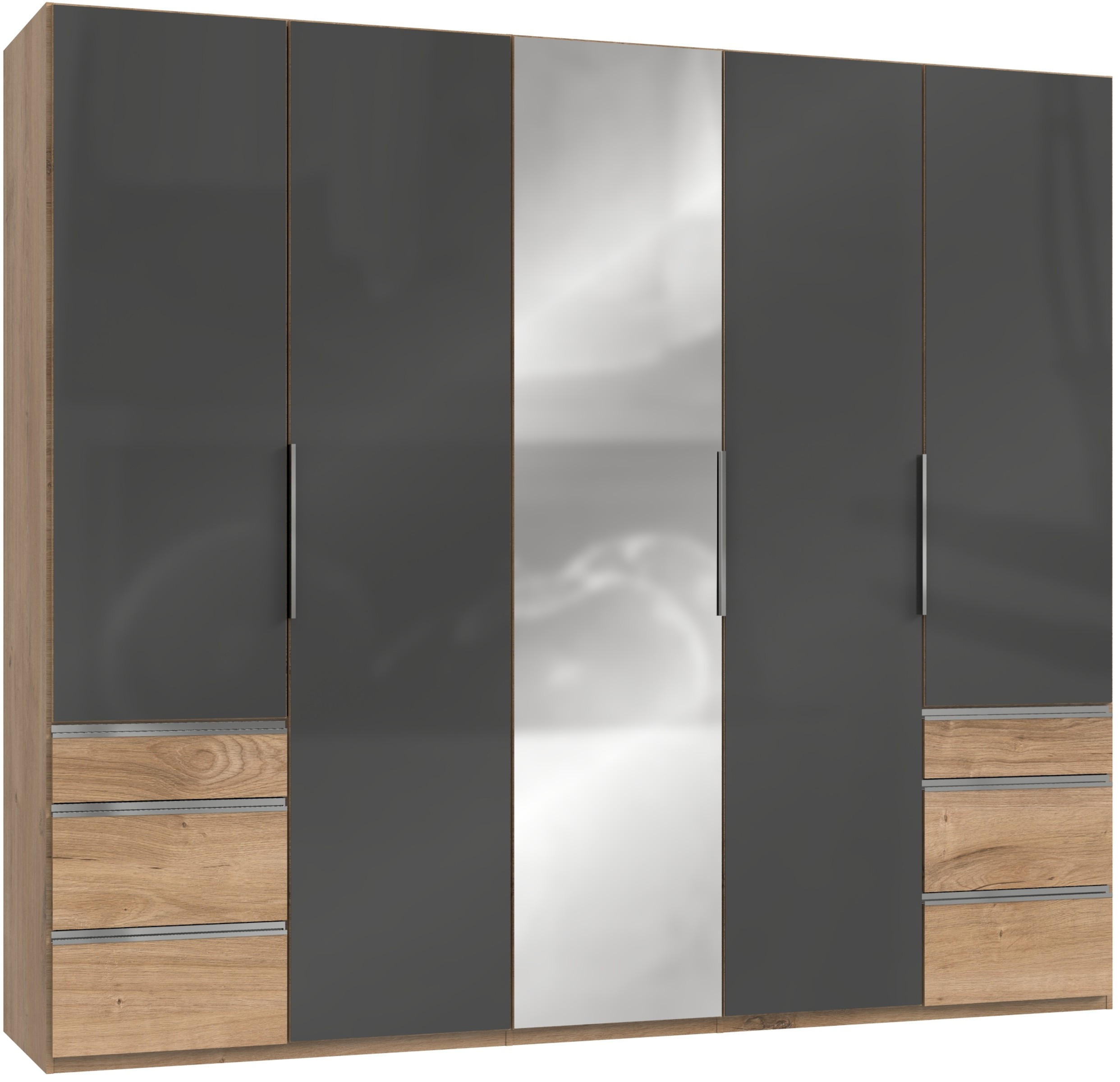 DREHTÜRENSCHRANK in Grau, Eichefarben  - Chromfarben/Eichefarben, Modern, Glas/Holzwerkstoff (250/216/58cm) - MID.YOU