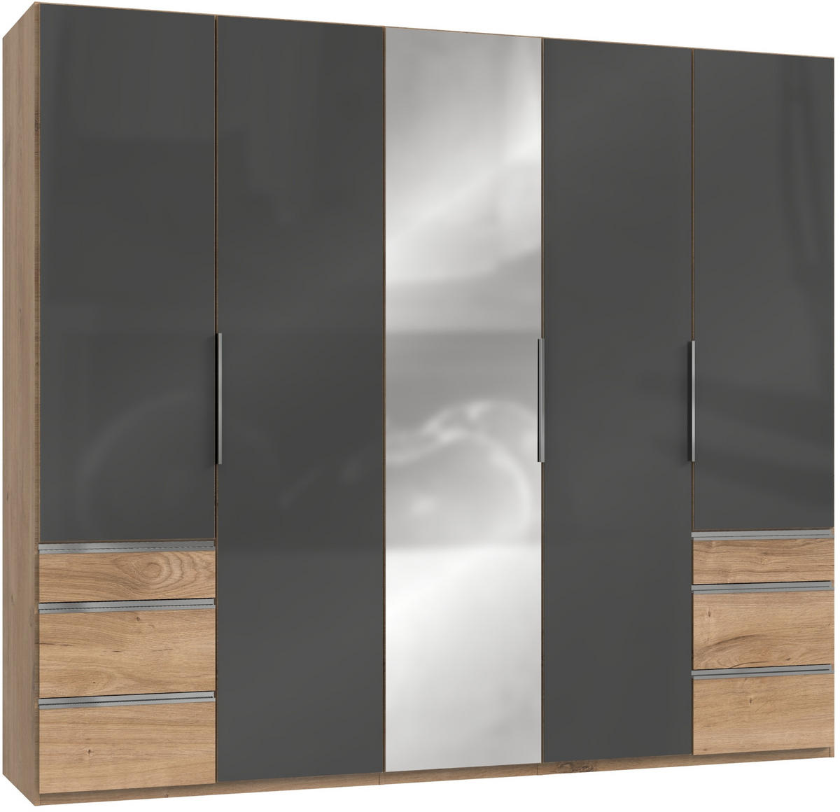 DREHTÜRENSCHRANK in Grau, Eichefarben  - Chromfarben/Eichefarben, Modern, Glas/Holzwerkstoff (250/216/58cm) - MID.YOU