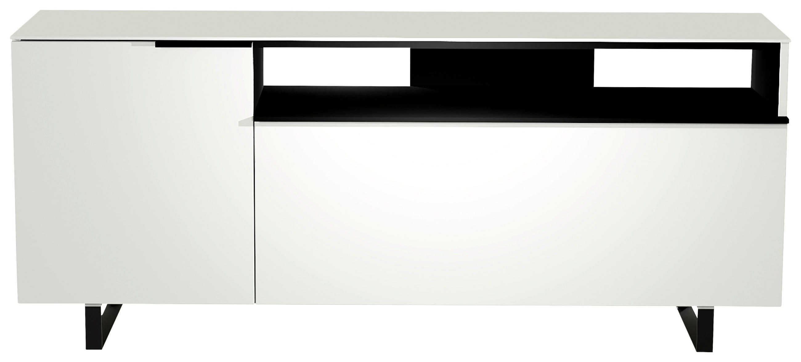LOWBOARD  in 160/66/45 cm  - Weiss/Schwarz, Design, Glas/Holzwerkstoff (160/66/45cm) - Moderano