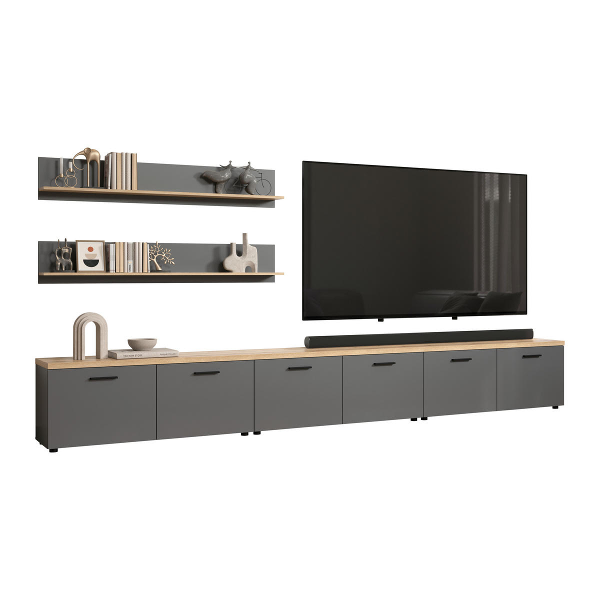 WOHNWAND 5-teilig  in Anthrazit, Eichefarben  360/180/40 cm  - Eichefarben/Anthrazit, Design, Holzwerkstoff/Kunststoff (360/180/40cm) - MID.YOU