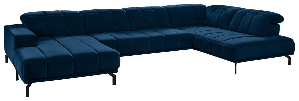 WOHNLANDSCHAFT Dunkelblau Velours  - Schwarz/Dunkelblau, Design, Textil/Metall (195/383/219cm) - Beldomo Style