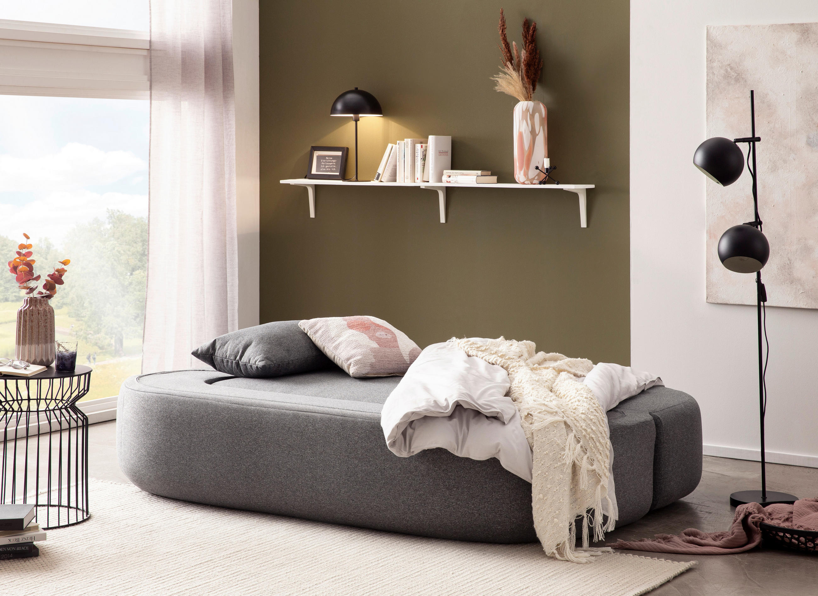 SCHLAFSOFA in Webstoff Dunkelgrau  - Dunkelgrau/Schwarz, Design, Kunststoff/Textil (208/78/115cm) - MID.YOU