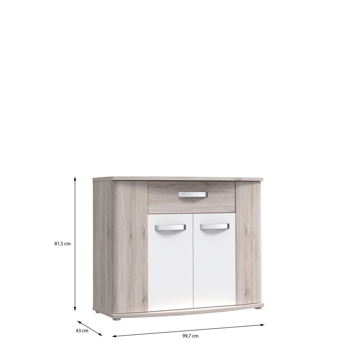 KOMMODE , 99,7/81,5/43 cm, 1 Schublade(n)  - Weiss Hochglanz/Eichefarben, Basics, Holzwerkstoff/Kunststoff (99,7/81,5/43cm) - Carryhome