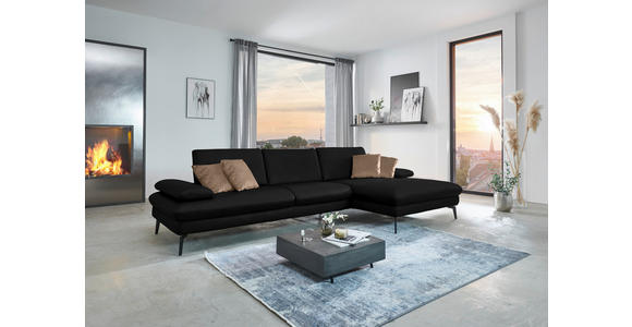 ECKSOFA in Echtleder Schwarz  - Schwarz, Design, Leder/Metall (325/157cm) - Dieter Knoll