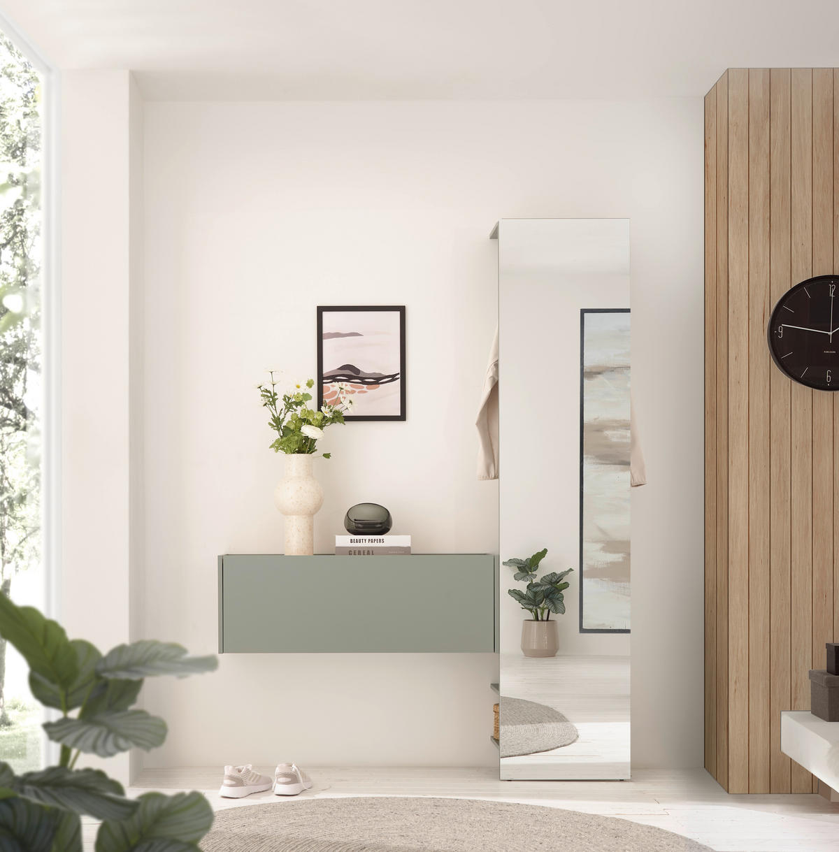 SCHUHSCHRANK Eichefarben, Salbeigrün  - Eichefarben/Salbeigrün, Design, Holzwerkstoff (100/35/30cm) - Modante