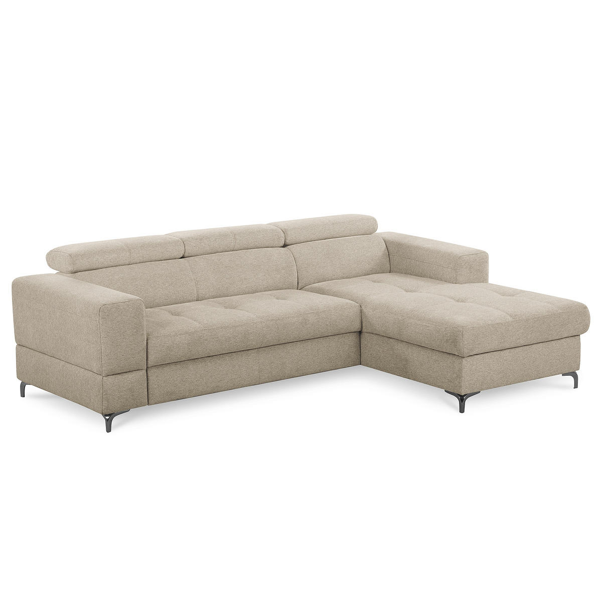 ECKSOFA TORINO Taupe Chenille Bettkasten, Kopfteilverstellung  - Taupe/Schwarzchrom, Design, Textil/Metall (247/173cm) - Livetastic