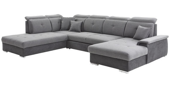 WOHNLANDSCHAFT Grau, Dunkelgrau Webstoff - Dunkelgrau/Silberfarben, Design, Kunststoff/Textil (263/365/187cm) - Cantus