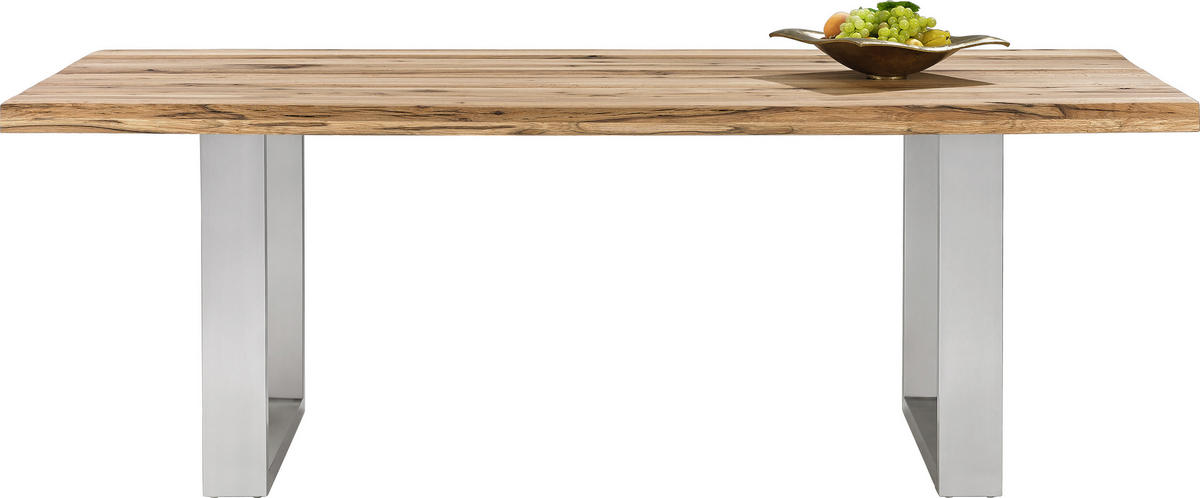 ESSTISCH Wildeiche massiv rechteckig Eichefarben, Edelstahlfarben  - Edelstahlfarben/Eichefarben, Design, Holz/Metall (200/100/77cm) - Novel