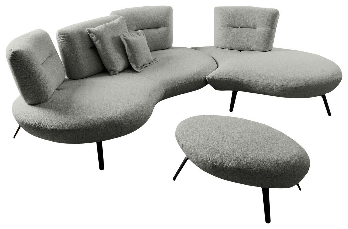 HOCKER Flachgewebe Hellgrau  - Hellgrau/Schwarz, Design, Textil/Metall (117/43/78cm) - Moderano
