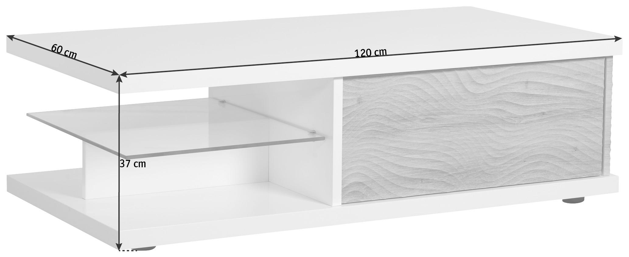 COUCHTISCH in Glas, Holzwerkstoff 120/60/37 cm  - Eichefarben/Weiß, Design, Glas/Holzwerkstoff (120/60/37cm) - Carryhome