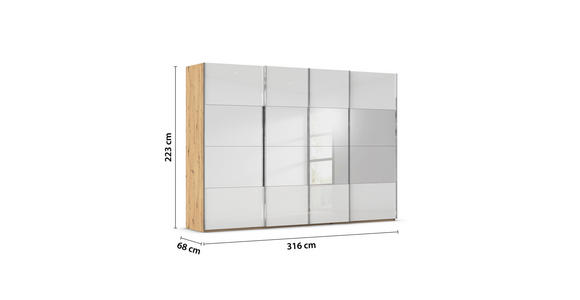SCHWEBETÜRENSCHRANK 316/223/68 cm 4-türig Weiß, Eiche Artisan  - Chromfarben/Weiß, Design, Glas/Holzwerkstoff (316/223/68cm) - Novel