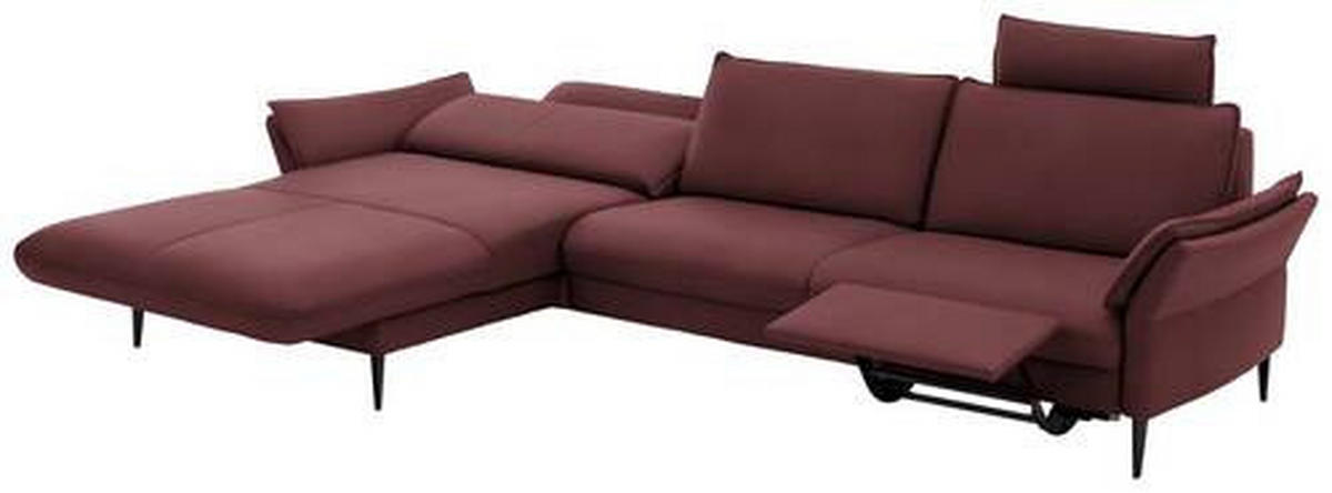ECKSOFA in Echtleder Beere  172/334 cm  - Beere/Schwarz, Design, Leder/Metall (172/334cm) - Valdera