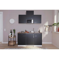 MINIKÜCHE 150 cm   in Schwarz  - Weiss/Edelstahlfarben, Basics, Holzwerkstoff/Kunststoff (150cm) - Respekta