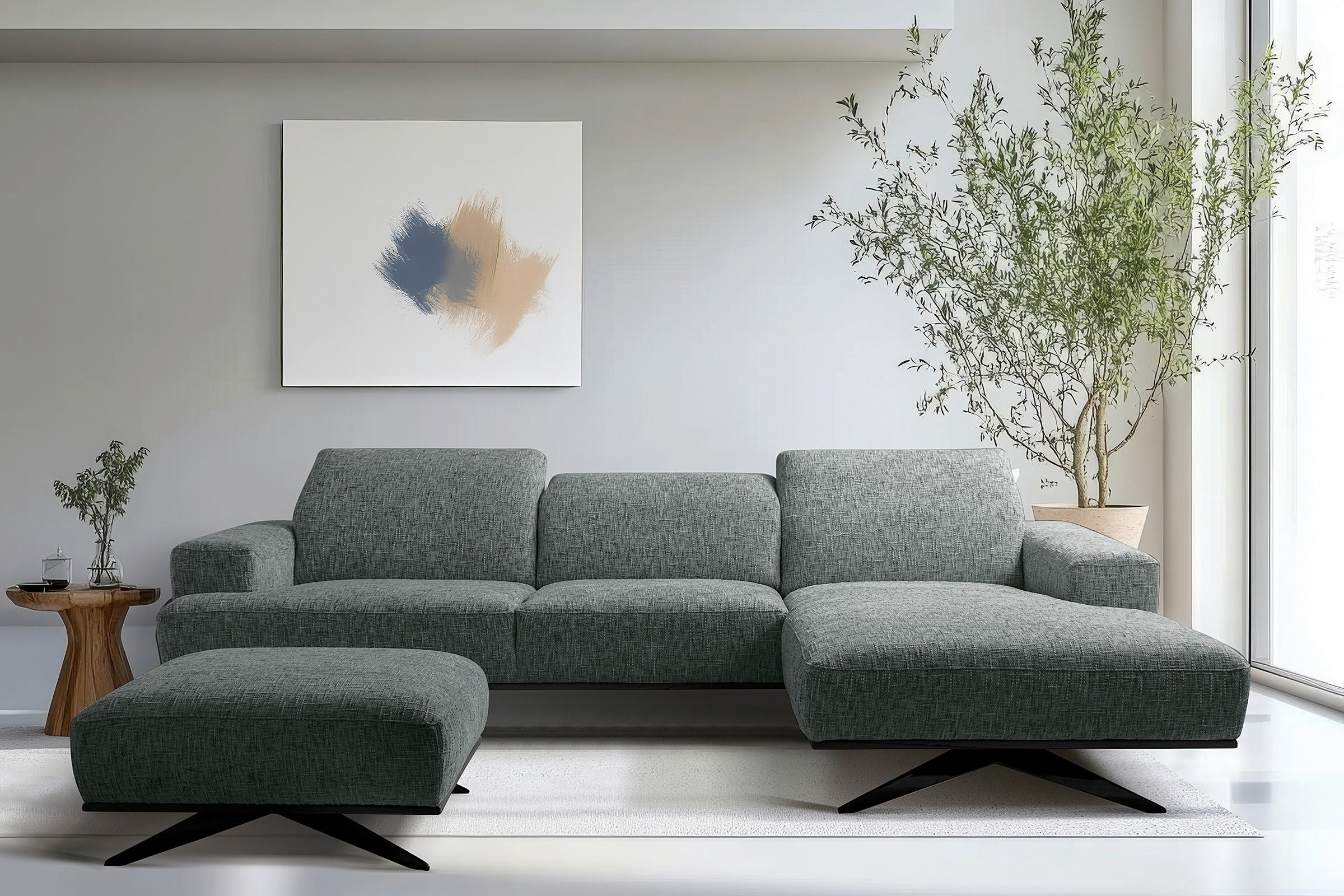 ECKSOFA PORTLAND Anthrazit Struktur Kopfteilverstellung  - Anthrazit/Schwarz, Design, Holz/Textil (295/187cm) - Livetastic