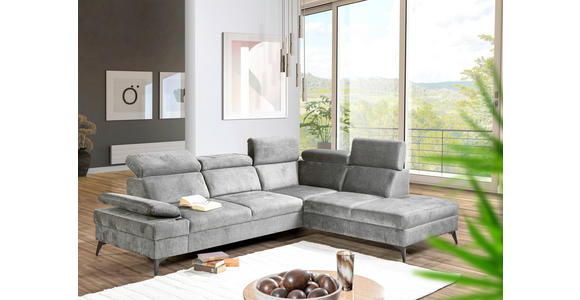 ECKSOFA Grau Flachgewebe Schlaffunktion, Armteilverstellung, Kopfteilverstellung, Sitztiefenverstellung  - Schwarz/Grau, MODERN, Textil/Metall (258/210cm) - Landscape
