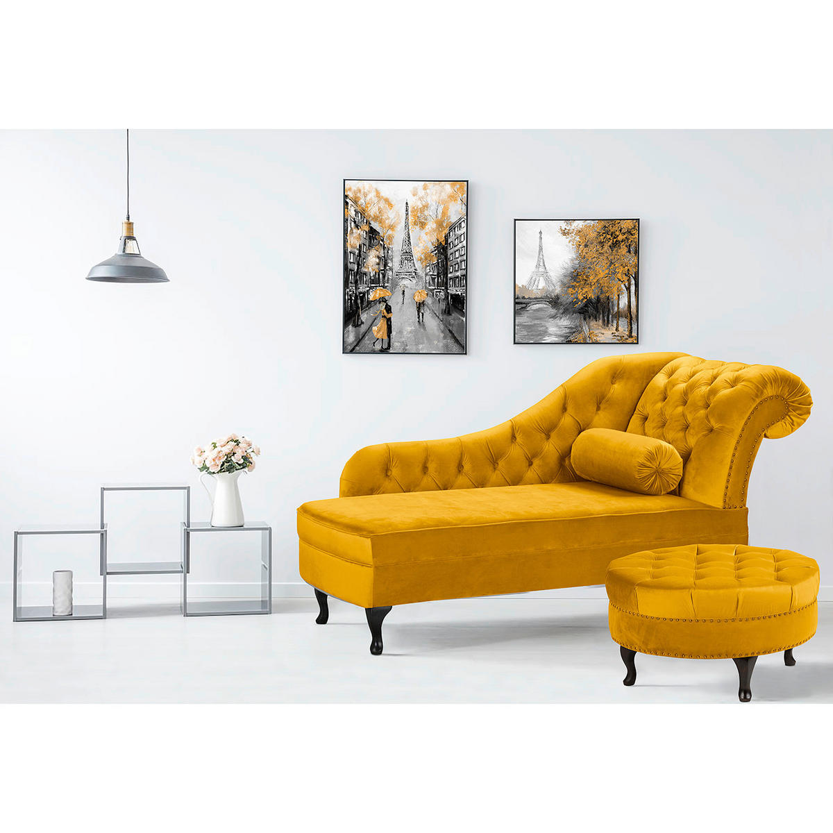 RÉCAMIERE Samt Senfgelb  - Senfgelb/Braun, Design, Holz/Textil (185/93/75cm) - Livetastic