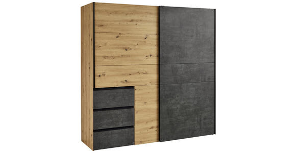 SCHWEBETÜRENSCHRANK in Dunkelgrau, Eiche Artisan - Dunkelgrau/Schwarz, KONVENTIONELL, Holzwerkstoff/Kunststoff (170/200/61cm) - Carryhome