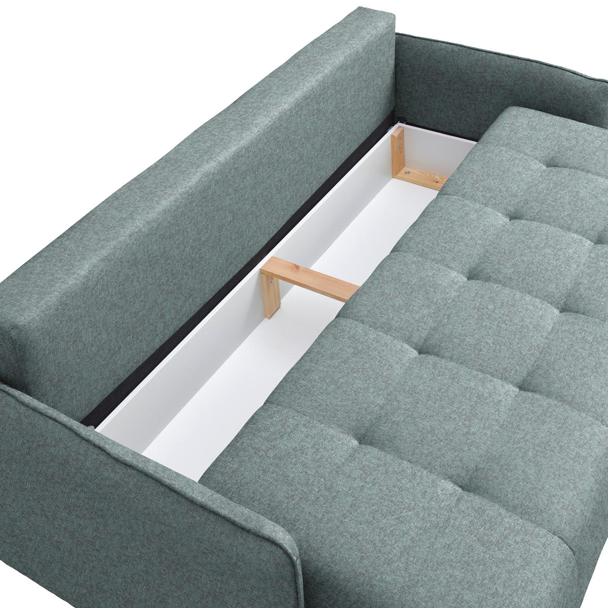 SCHLAFSOFA  in Chenille Mintgrau  - Mintgrau/Buchefarben, Design, Holz/Textil (217/97/101cm) - Carryhome