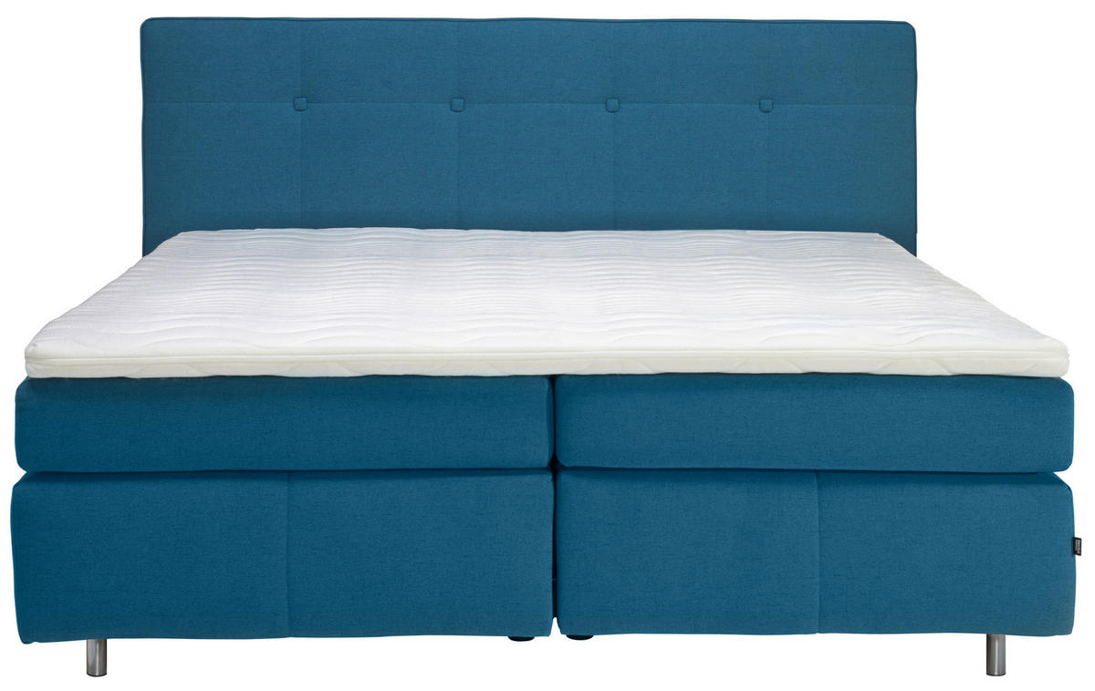 BOXSPRINGBETT 200/200 cm  in Blau  - Blau/Alufarben, KONVENTIONELL, Textil/Metall (200/200cm) - Dieter Knoll