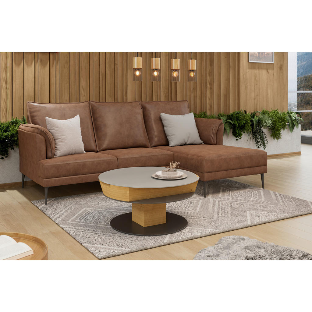 Thumbnail - Voglauer Couchtisch, Grau, Eiche, Holz, Glas, Wildeiche, furniert, massiv, rund, Bodenplatte, Sockel, 80x38-58x80 cm, Go...