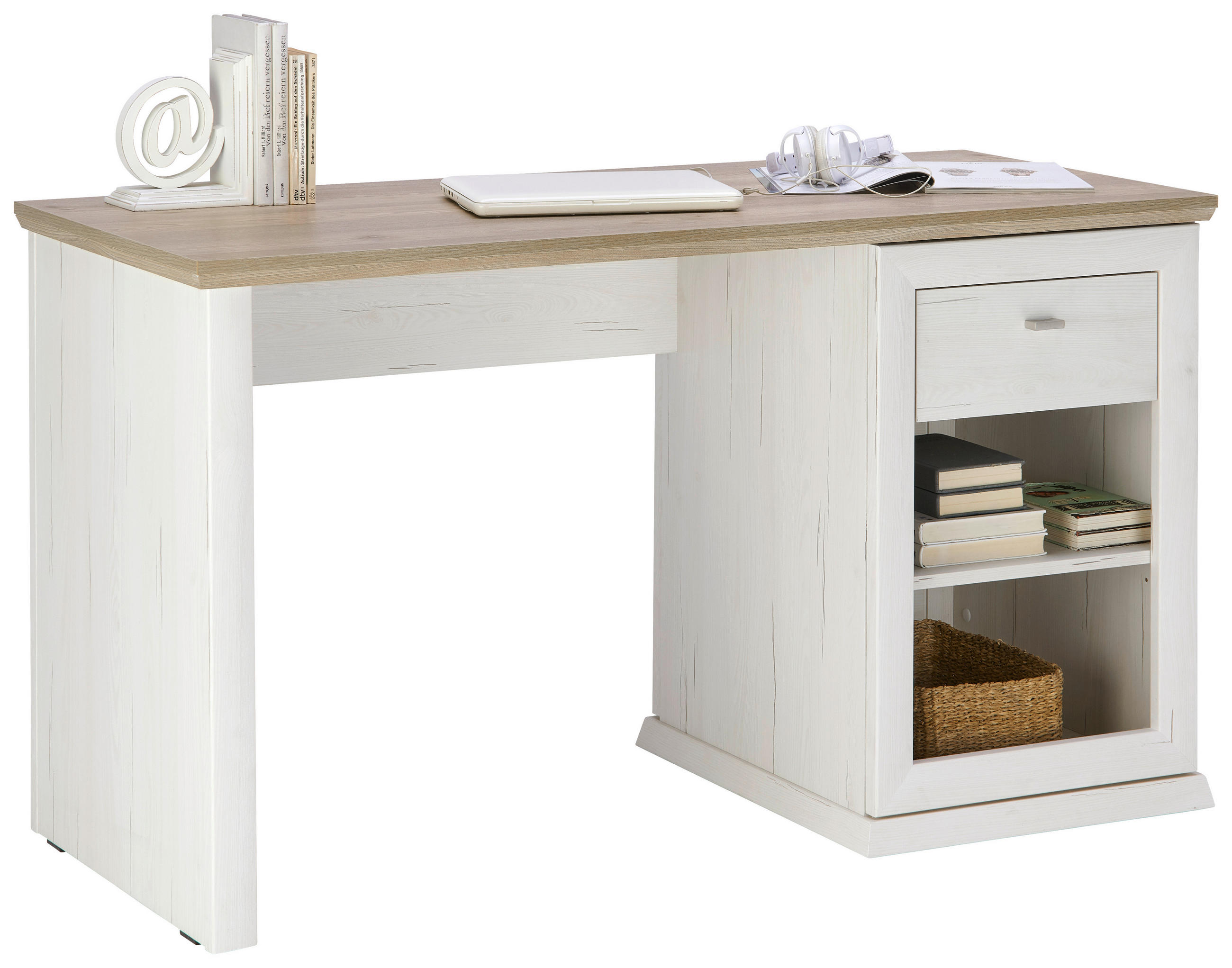 SCHREIBTISCH 135/59/76 cm in Grau, Weiss - Weiss/Grau, Lifestyle, Holzwerkstoff/Metall (135/59/76cm) - Hom`in