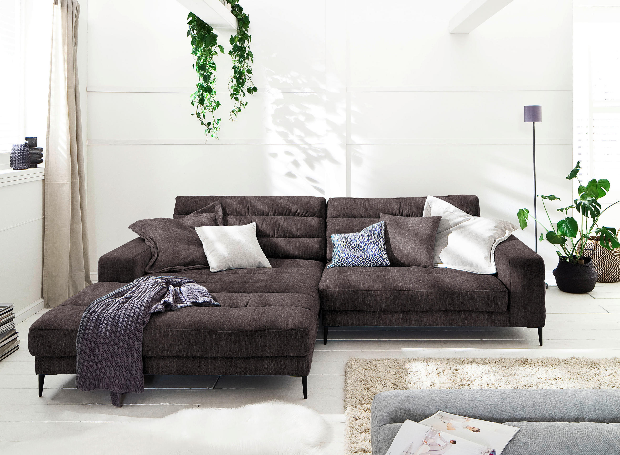 ECKSOFA in Flachgewebe Braun  - Schwarz/Braun, Design, Textil/Metall (207/296cm) - Dieter Knoll