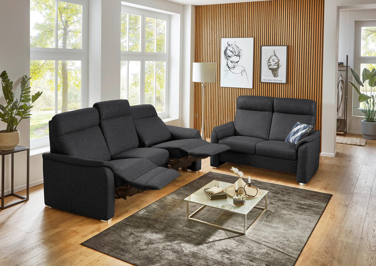 SITZGARNITUR Flachgewebe Schwarz  - Alufarben/Schwarz, Konventionell, Textil/Metall (218/156/107/103/95cm) - Beldomo Comfort