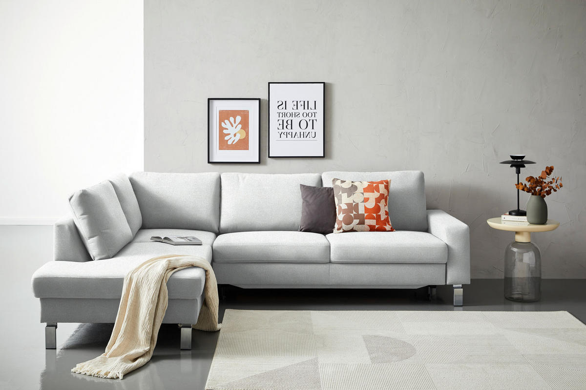 ECKSOFA in Flachgewebe Silberfarben  200/276 cm  - Chromfarben/Silberfarben, Design, Textil/Metall (200/276cm) - Hom`in